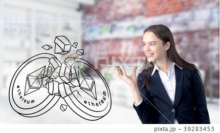 Ethereum sketch with young businesswoman in a suit 39283453