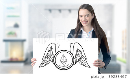 Ethereum sketch with young businesswoman in a suit 39283467