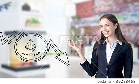 Ethereum sketch with young businesswoman in a suit 39283468