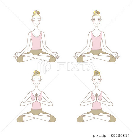 ヨガ 瞑想のポーズ ハスの花ポーズをする若い女性のイラスト素材