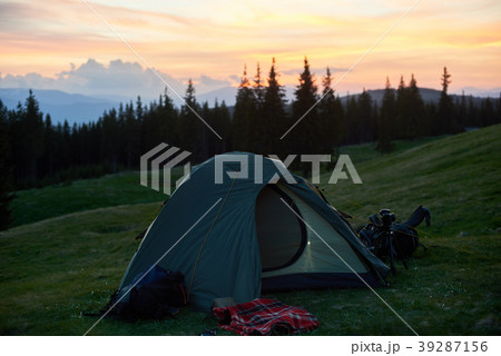 Tent on a camping site in the mountains 39287156