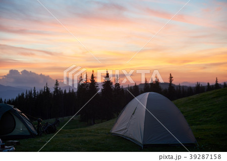 Tent on a camping site in the mountains 39287158