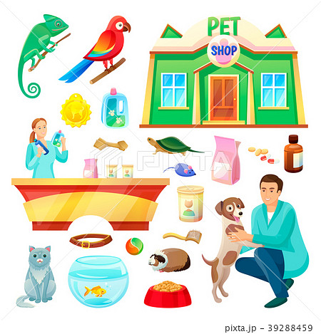 Pet Shop Illustrations with Animals and Products 39288459