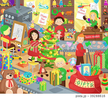 Santa Claus Presents Factory with Little Helpers 39288616