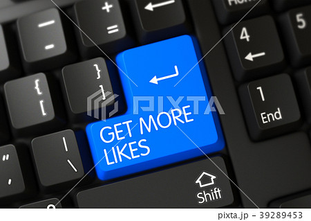 Blue Get More Likes Key on Keyboard. 3d 39289453