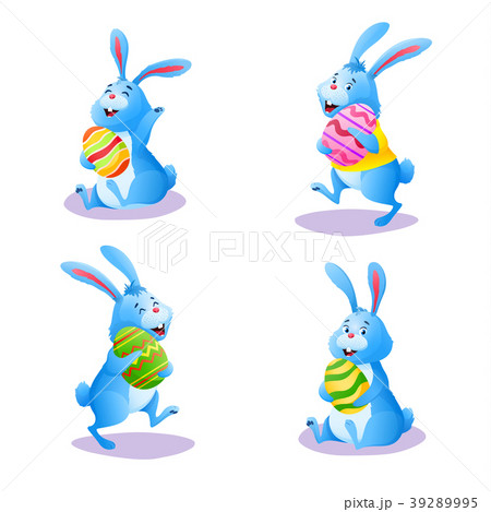 Happy blue bunny collection isolated on white Happy blue bunny collection isolated on white 39289995