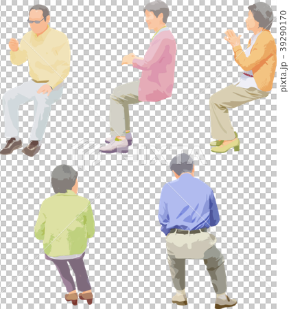 全身人物イラスト_座るシニア 39290170