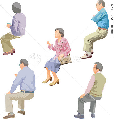 全身人物イラスト_座るシニア 全身人物イラスト_座るシニア 39290174