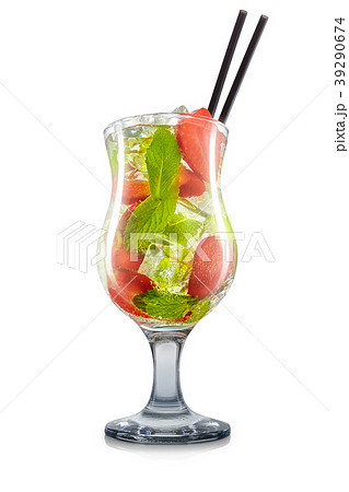 Mojito cocktail with black straw isolated on white Mojito cocktail with black straw isolated on white 39290674