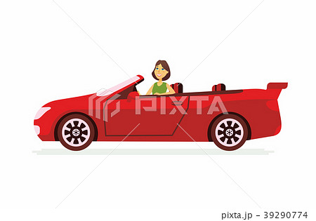 Young woman driving a car - cartoon people 39290774