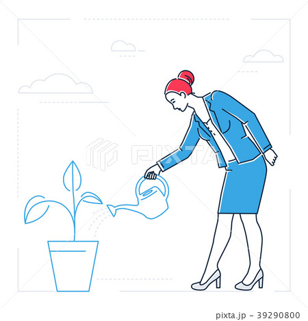 Businesswoman watering the plant - line design 39290800
