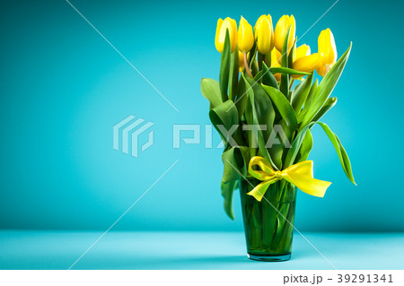 Yellow tulips on blue background 39291341
