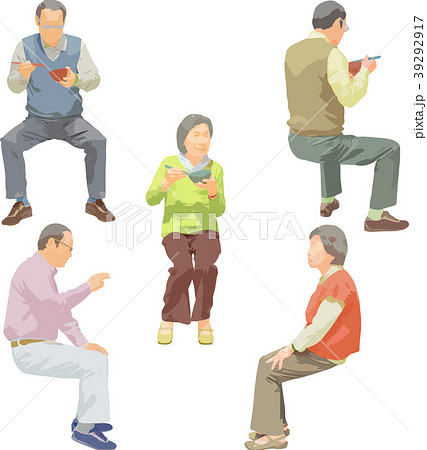 全身人物イラスト_座るシニア 全身人物イラスト_座るシニア 39292917