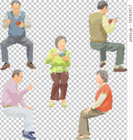 全身人物イラスト_座るシニア 全身人物イラスト_座るシニア 39292917