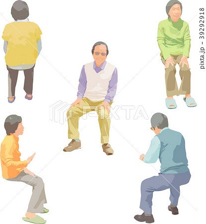 全身人物イラスト_座るシニア 全身人物イラスト_座るシニア 39292918