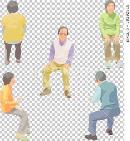 全身人物イラスト_座るシニア 全身人物イラスト_座るシニア 39292918