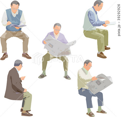 全身人物イラスト 座るシニアのイラスト素材
