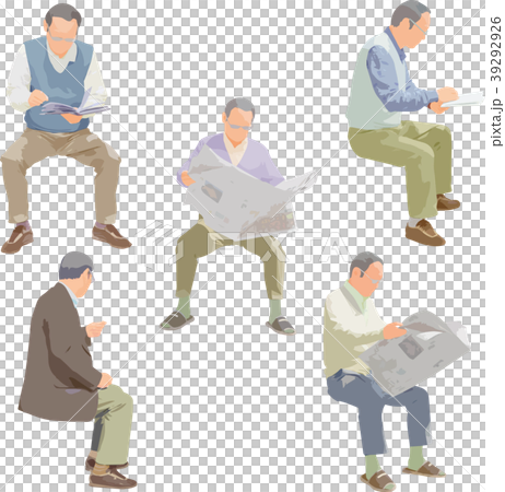 全身人物イラスト_座るシニア 全身人物イラスト_座るシニア 39292926