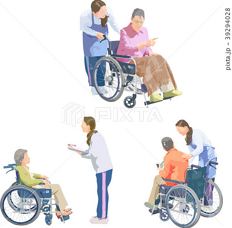 全身人物イラスト_車椅子介護 全身人物イラスト_車椅子介護 39294028