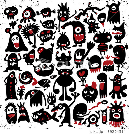 hand drawn black monster silhouettes. hand drawn black monster silhouettes. 39294514