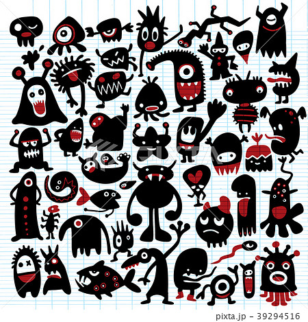 hand drawn black monster silhouettes. 39294516