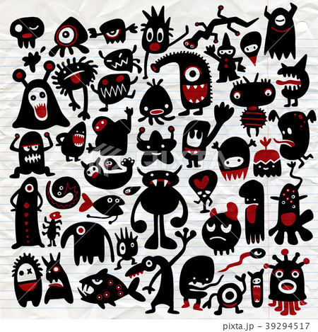 hand drawn black monster silhouettes. 39294517