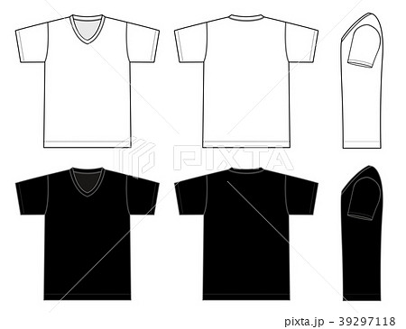 V ネック Tシャツ 絵型イラスト 側面 白 黒のイラスト素材