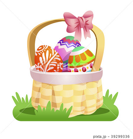 Basket with colored Easter eggs. Vector  39299336