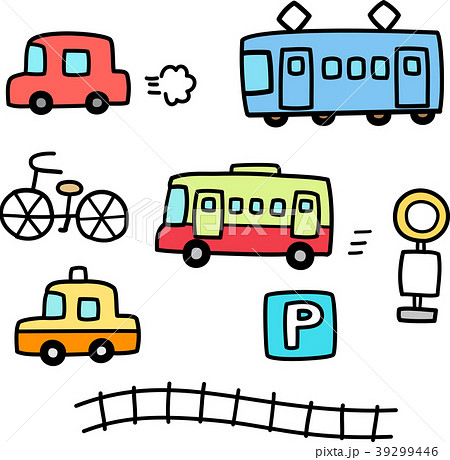 Hand Drawn Illustration Set Of Cars And Trains Stock Illustration