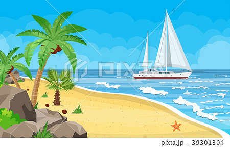 Paradise beach of the sea with yachts 39301304