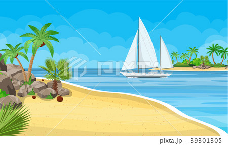 Paradise beach of the sea with yachts Paradise beach of the sea with yachts 39301305