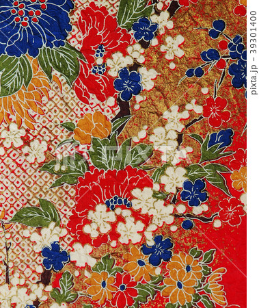 和紙　総柄友禅　手漉き和紙　赤系　花・鹿の子 39301400