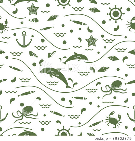 Cute seamless pattern with dolphins, octopus, 39302379