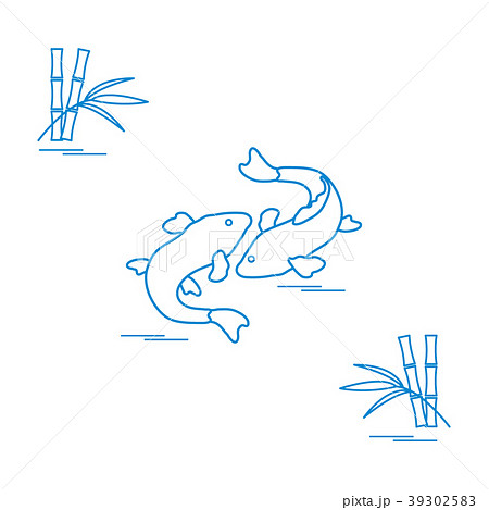 Stylized icon of two carp koi and bamboo Travel Stylized icon of two carp koi and bamboo Travel 39302583
