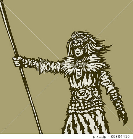 Woman warrior holds a spear in her right hand. Woman warrior holds a spear in her right hand. 39304416
