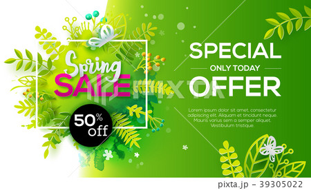 Spring sale with paper banner Spring sale with paper banner 39305022