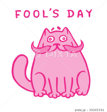 Cartoon Fat Pink Cat With A Big Mustache Vector のイラスト素材