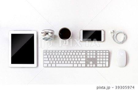 top view work space with tablet and computer 39305974