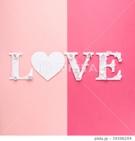 Photo inscription love made of leaves and flowers  39306204