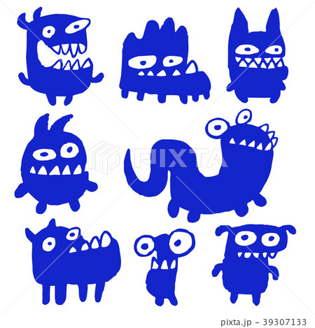 Cartoon Blue Flat Monsters. Vector Illustration. Cartoon Blue Flat Monsters. Vector Illustration. 39307133
