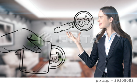 Surprised smiling young woman wearing a suit and Surprised smiling young woman wearing a suit and 39308083