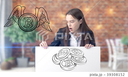 Surprised smiling young woman wearing a suit and Surprised smiling young woman wearing a suit and 39308152