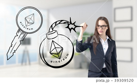 Ethereum sketch with young businesswoman in a suit 39309520