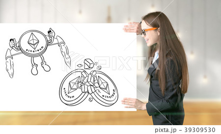 Ethereum sketch with young businesswoman in a suit 39309530
