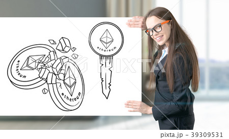 Ethereum sketch with young businesswoman in a suit 39309531