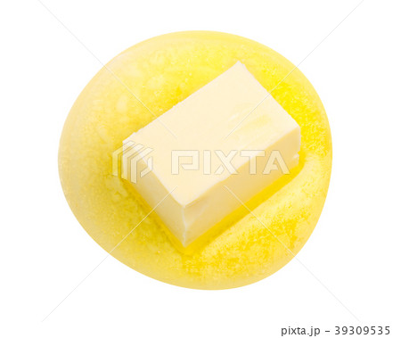 Melted butter piece floating, top view 39309535