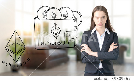 Ethereum sketch with young businesswoman in a suit 39309567