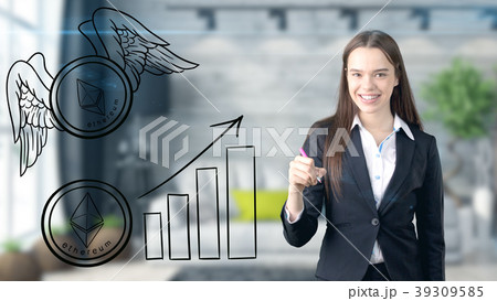 Ethereum sketch with young businesswoman in a suit 39309585