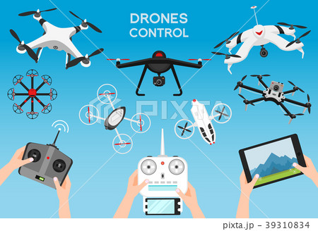 Set of modern air drones and remote control 39310834
