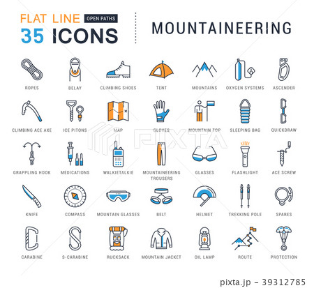 Set Vector Flat Line Icons Mountaineering Set Vector Flat Line Icons Mountaineering 39312785